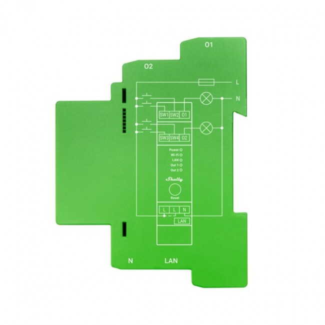 Shelly Pro Dimmer 2PM Built-in Blue, Green, Grey Shelly Pro Dimmer 2PM Built-in Blue, Green, Grey