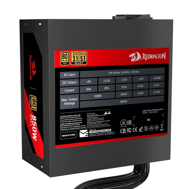 REDRAGON GC-PS007-SE 850W 80 Plus Gold ATX 3.1 power supply unit Black REDRAGON GC-PS007-SE 850W 80 Plus Gold ATX 3.1 power supply unit Black