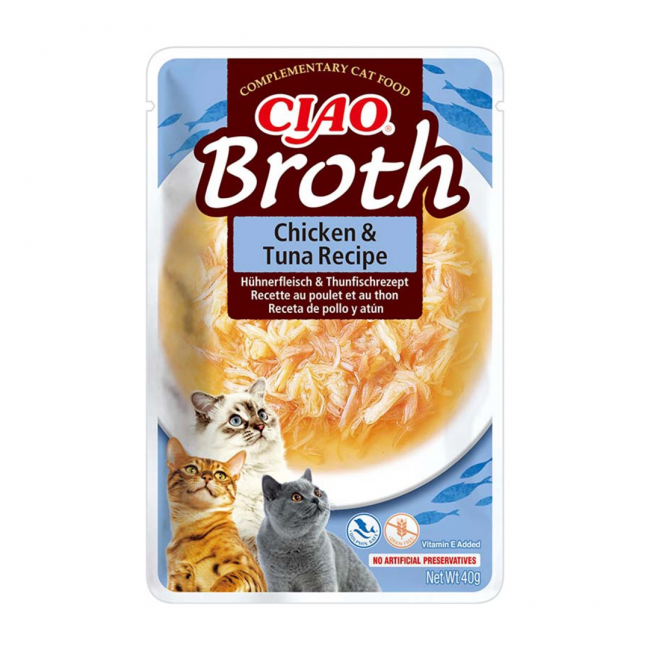 INABA Ciao Broth with chicken, salmon, tuna and scallop - cat treats - 10x40g INABA Ciao Broth with chicken, salmon, tuna and scallop - cat treats - 10x40g