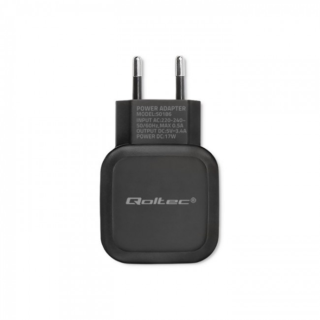 Qoltec 50186 Charger 17W | 5V | 3.4A | 2xUSB