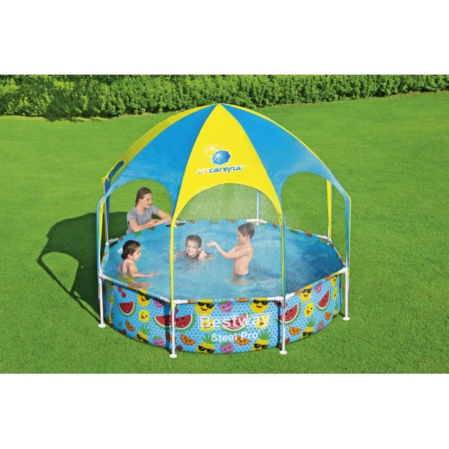 Bestway Steel Pro 2.44m x 51cm Splash-in-shade Play Pool, Orange/Yellow