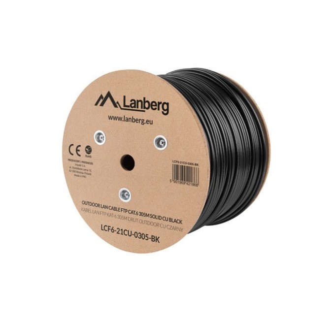 Lanberg LCF6-21CU-0305-BK networking cable Black 305 m Cat6 F/UTP (FTP) outdoor Lanberg LCF6-21CU-0305-BK networking cable Black 305 m Cat6 F/UTP (FTP) outdoor