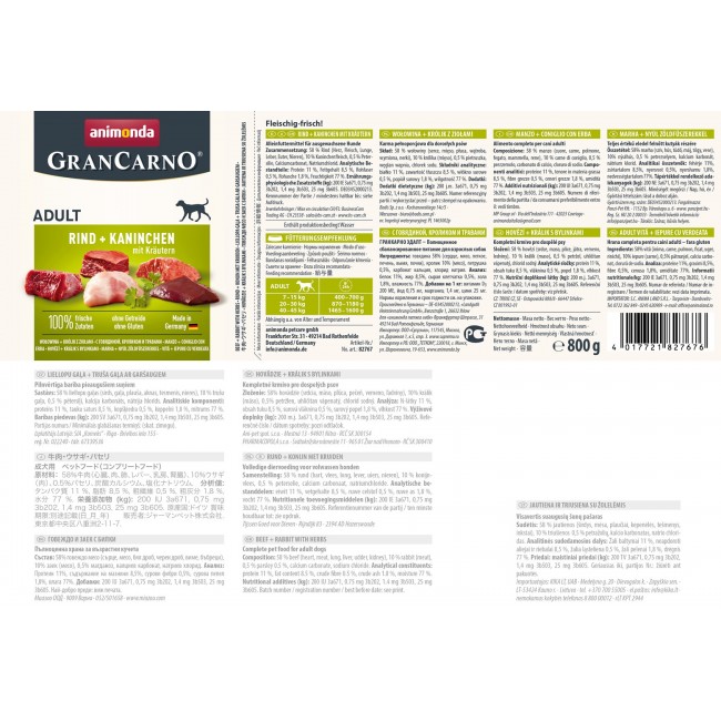 ANIMONDA GranCarno Adult Beef, rabbit and herbs - wet dog food - 800g