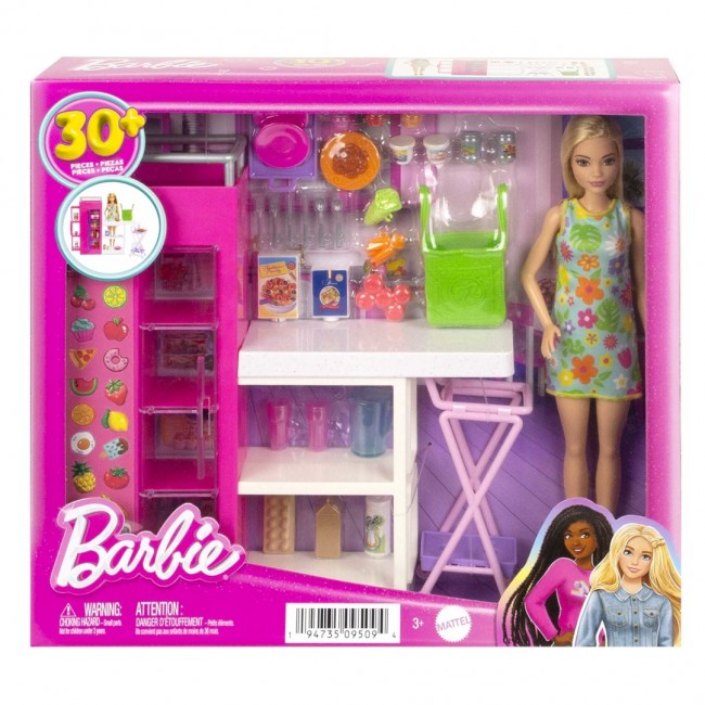 Barbie Doll and Ultimate Pantry Playset, Kitchen Add-On with 30+ Food-Themed Pieces