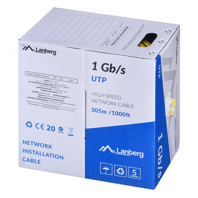 LANBERG UTP CABLE 1GB/S 305M WIRE CCA YELLOW LANBERG UTP CABLE 1GB/S 305M WIRE CCA YELLOW