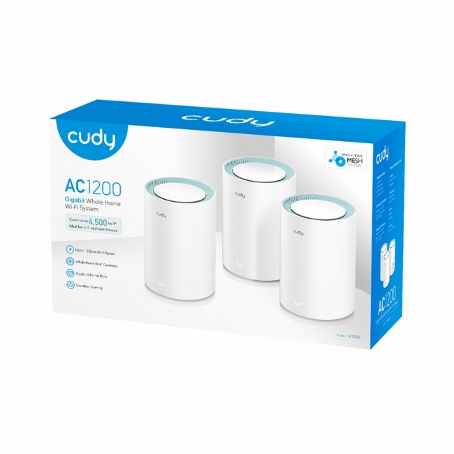 Cudy M1300 3-PACK mesh wi-fi system Dual-band (2.4 GHz / 5 GHz) Wi-Fi 5 (802.11ac) White 1 Internal Cudy M1300 3-PACK mesh wi-fi system Dual-band (2.4 GHz / 5 GHz) Wi-Fi 5 (802.11ac) White 1 Internal