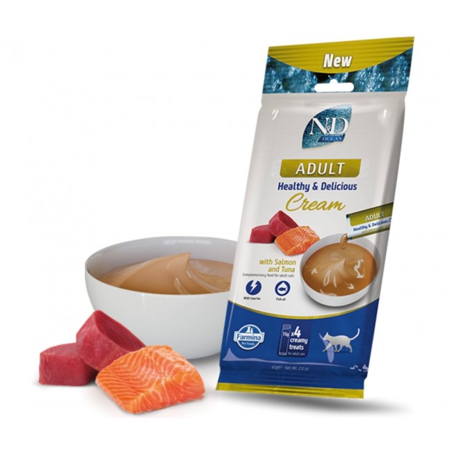 FARMINA N&D Ocean Cat Cream with Salmon & Tuna adult box cat treat for adult cats 4x15g