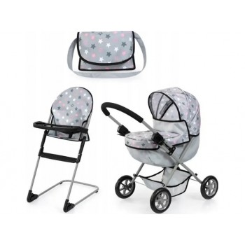 Bayer Doll's stroller and high chair set grey 13707AB
