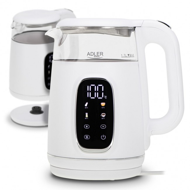 Adler AD 1305WS electric kettle 1.7 L 2200 W Transparent, White, Silver Adler AD 1305WS electric kettle 1.7 L 2200 W Transparent, White, Silver