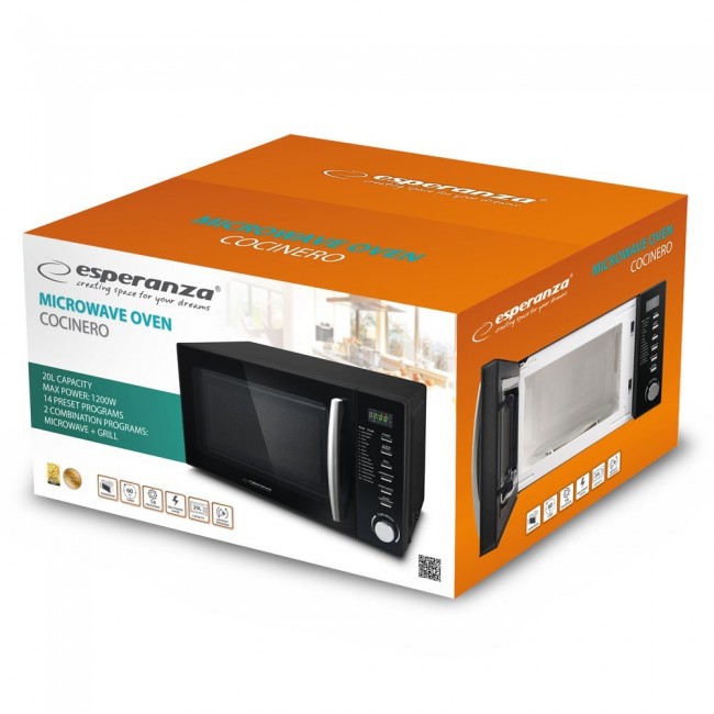 Esperanza COCINERO Black Combination microwave Countertop 20 L 1200 W Esperanza COCINERO Black Combination microwave Countertop 20 L 1200 W
