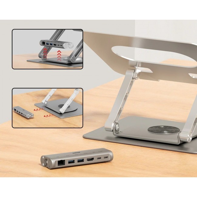 Adjustable laptop stand + USB-C HDMI hub Unitek D1109B01 PD 100W