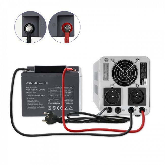Qoltec 50716 Uninterruptible power supply Pure Sine Wave UPS | 500VA | 350W | constant phase | Grey