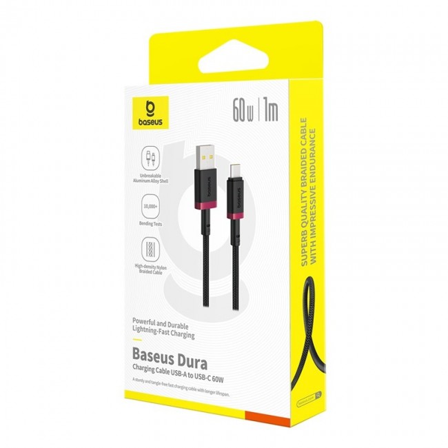 Baseus Dura USB Type A to Type C 60 W fast charging cable 1 m Black, Red Baseus Dura USB Type A to Type C 60 W fast charging cable 1 m Black, Red