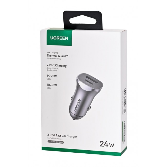 Ugreen USB Type-C / USB 24W Power Delivery Quick Charge car charger, grey (30780) Ugreen USB Type-C / USB 24W Power Delivery Quick Charge car charger, grey (30780)
