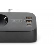 Digitus 3-way office socket strip with 2x USB-A and 1x USB-C connections, black