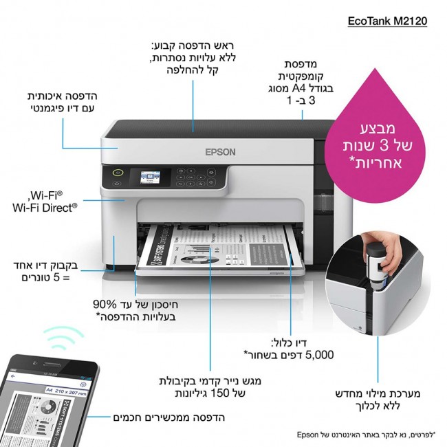 Epson EcoTank M2120 Inkjet A4 1440 x 720 DPI 32 ppm Wi-Fi Epson EcoTank M2120 Inkjet A4 1440 x 720 DPI 32 ppm Wi-Fi
