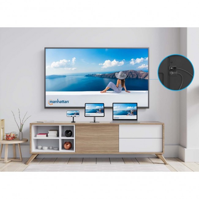 Manhattan 1080p Wireless HDMI Display Presentation Kit, 2-Piece Set with HDMI Receiver and USB-C Transmitter Dongle to Wirelessly Display a Video Signal from a Laptop/Tablet/Smartphone on an HDMI TV or Projector, Black Manhattan 1080p Wireless HDMI Display Presentation Kit, 2-Piece Set with HDMI Receiver and USB-C Transmitter Dongle to Wirelessly Display a Video Signal from a Laptop/Tablet/Smartphone on an HDMI TV or Projector, Black