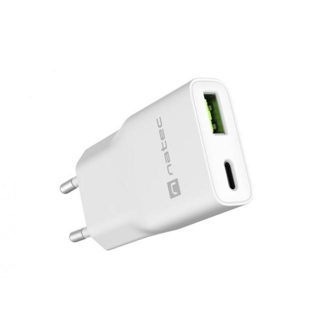 NATEC RIBERA GAN SLIM MAINS CHARGER 1 USB-A + 1 USB-C 20W WHITE NATEC RIBERA GAN SLIM MAINS CHARGER 1 USB-A + 1 USB-C 20W WHITE