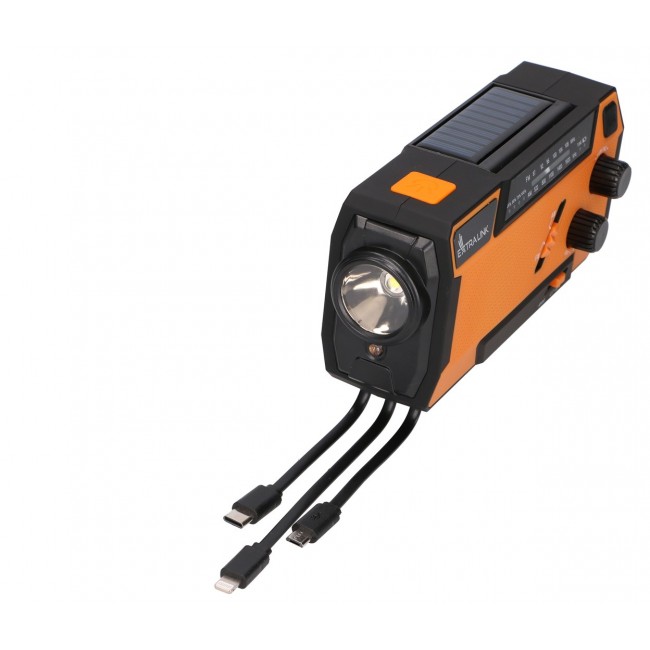 Extralink RADIO AWARYJNE SOLARNE Z KORBKA DYNAMO POWERBANK 4000MAH Z LATARKA SOS SR-4000 Portable Analog Black, Orange