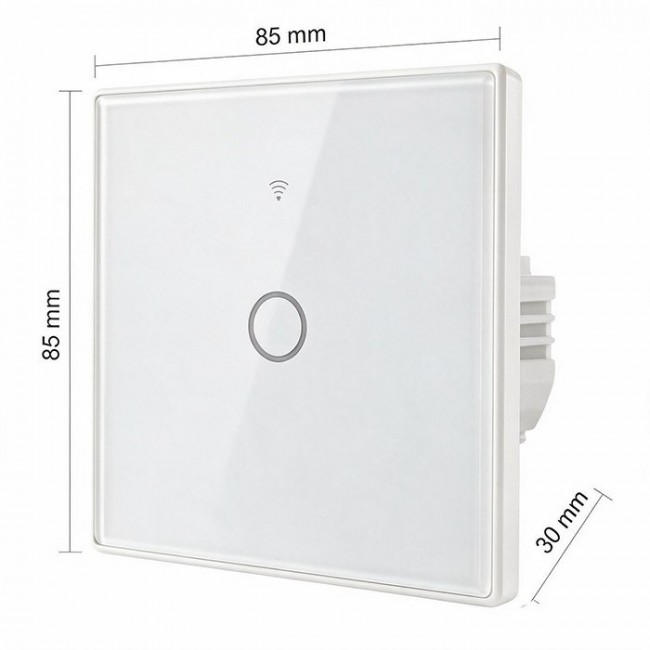 Qoltec 52715 Smart Touch 1-Gang Light Switch | Wi-Fi | Timer | Tuya | Smart Life | Tempered Glass | White