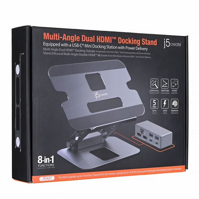 j5create JTS427 Multi-Angle Dual 4K Docking Stand