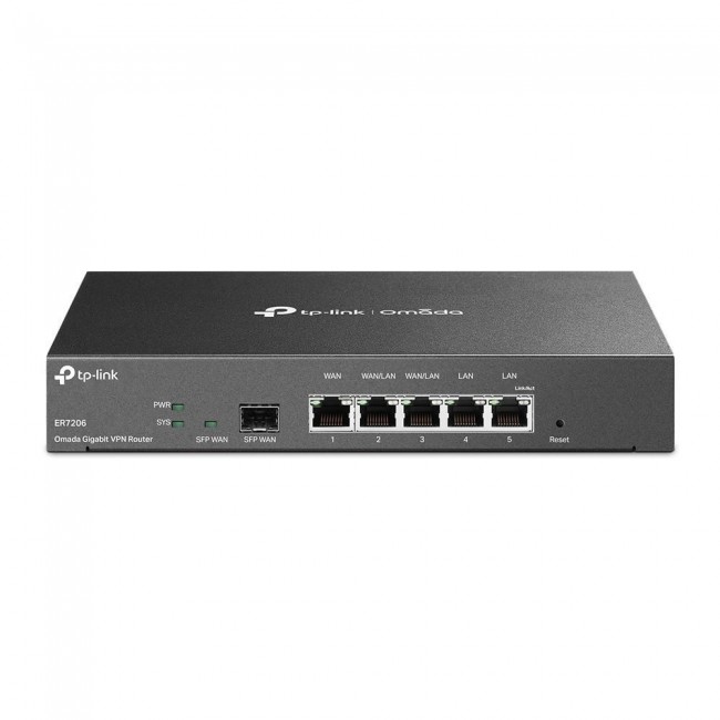 TP-LINK | SafeStream Gigabit Multi-WAN VPN Router | ER7206 | Mbit/s | 10/100/1000 Mbit/s | Ethernet LAN (RJ-45) ports 1 Gigabit SFP WAN Port, 1 Gigabit RJ45 WAN Port, 2x Gigabit RJ45 LAN Ports 2 Gigabit WAN/LAN RJ45 Ports | MU-MiMO TP-LINK | SafeStream Gigabit Multi-WAN VPN Router | ER7206 | Mbit/s | 10/100/1000 Mbit/s | Ethernet LAN (RJ-45) ports 1 Gigabit SFP WAN Port, 1 Gigabit RJ45 WAN Port, 2x Gigabit RJ45 LAN Ports 2 Gigabit WAN/LAN RJ45 Ports | MU-MiMO