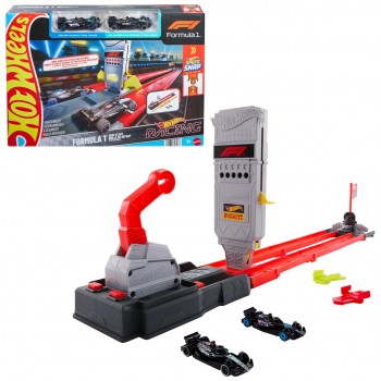 Hot Wheels City Racing Formula 1 Grid Start Track Set & 2 Die-Cast F1 Cars in 1:64 Scale