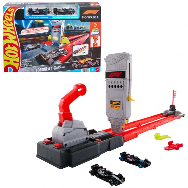Hot Wheels City Racing Formula 1 Grid Start Track Set & 2 Die-Cast F1 Cars in 1:64 Scale Hot Wheels City Racing Formula 1 Grid Start Track Set & 2 Die-Cast F1 Cars in 1:64 Scale