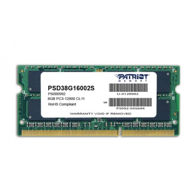 Patriot Memory 8GB PC3-12800 memory module 1 x 8 GB DDR3 1600 MHz Patriot Memory 8GB PC3-12800 memory module 1 x 8 GB DDR3 1600 MHz