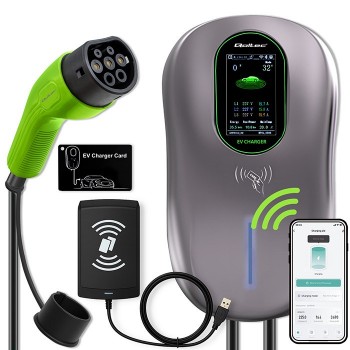 Qoltec Stacja adowania EV Typ2 do samochodu elektrycznego i hybryd | 22kW | LCD | 2 Karty EV | 3 fazy | Wallbox | Hotel system | 5m