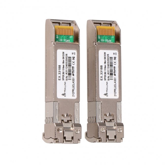 Extralink SFP28 25G 2-Pack | SFP28 Module | 25Gbps, LC/UPC Duplex, 1310nm, 10km, single mode, DOM network transceiver module Extralink SFP28 25G 2-Pack | SFP28 Module | 25Gbps, LC/UPC Duplex, 1310nm, 10km, single mode, DOM network transceiver module