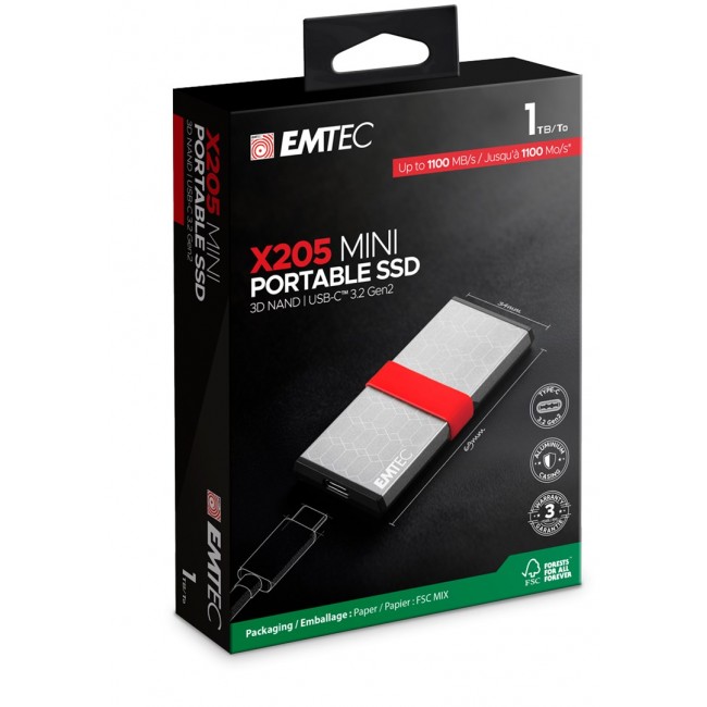 Emtec X205 Mini 1 TB USB Type-C USB 3.2 Gen 2x2 Silver