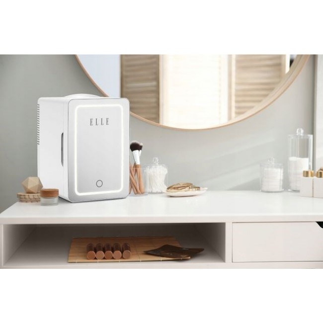 ELLE 6L white mini fridge with LED make-up mirror