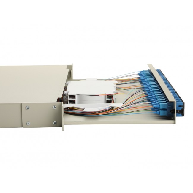 Equip 24-Port Fiber Optic Splice Box, SC Duplex, OS2, 1U, Equipped, Grey