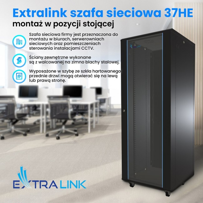 Extralink Rackmount cabinet 37U 600x1000 Black standing
