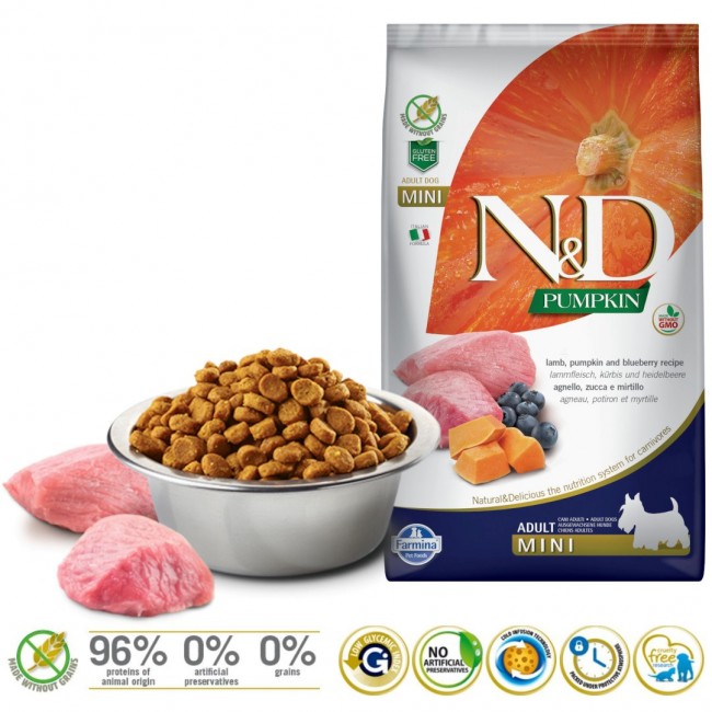 FARMINA N&D GF PUMPKIN DOG LAMB&BLUEBERRY ADULT MINI 7kg FARMINA N&D GF PUMPKIN DOG LAMB&BLUEBERRY ADULT MINI 7kg