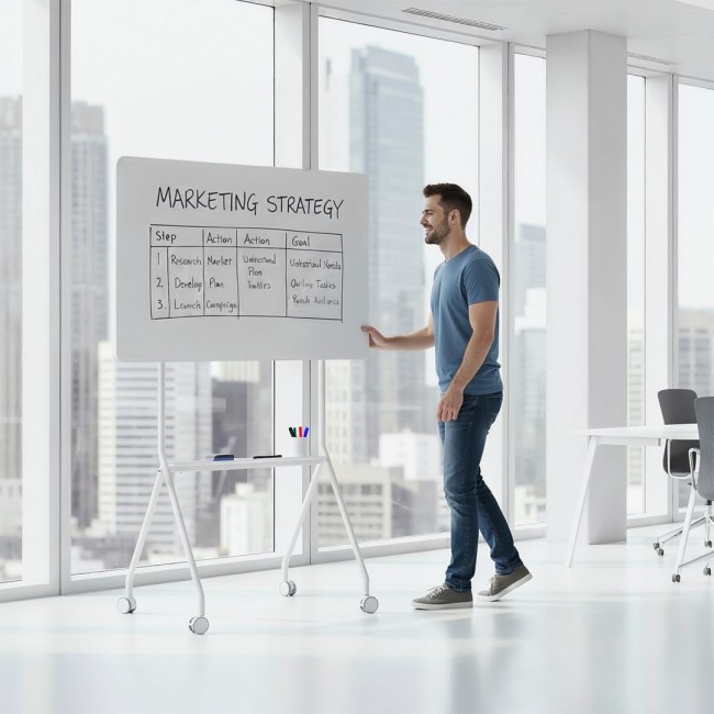 Ergo Office mobile dry erase board, horizontal orientation, white, single sided, with shelf, board dimensions 1190x790mm, ER-306