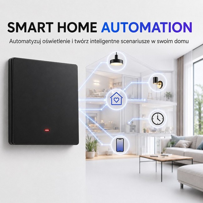 Qoltec 52722 Smart 1-Gang Light Switch | Wi-Fi | Timer | Tuya | Smart life | Black