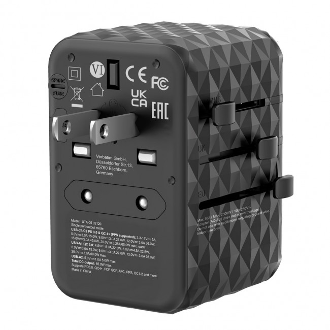 Verbatim GAN III UTA-05 2 X USB-C PD 65W & QC 4+ / 2 X USB-A