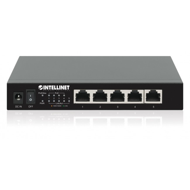 Intellinet 5-Port 2.5G Ethernet PoE+ Switch Four PSE PoE+ Ports, 10/100/1000/2500 Mbps on all Ports, 55 W PoE Power Budget, Unmanaged, Desktop Format, Wall-mount Option Intellinet 5-Port 2.5G Ethernet PoE+ Switch Four PSE PoE+ Ports, 10/100/1000/2500 Mbps on all Ports, 55 W PoE Power Budget, Unmanaged, Desktop Format, Wall-mount Option