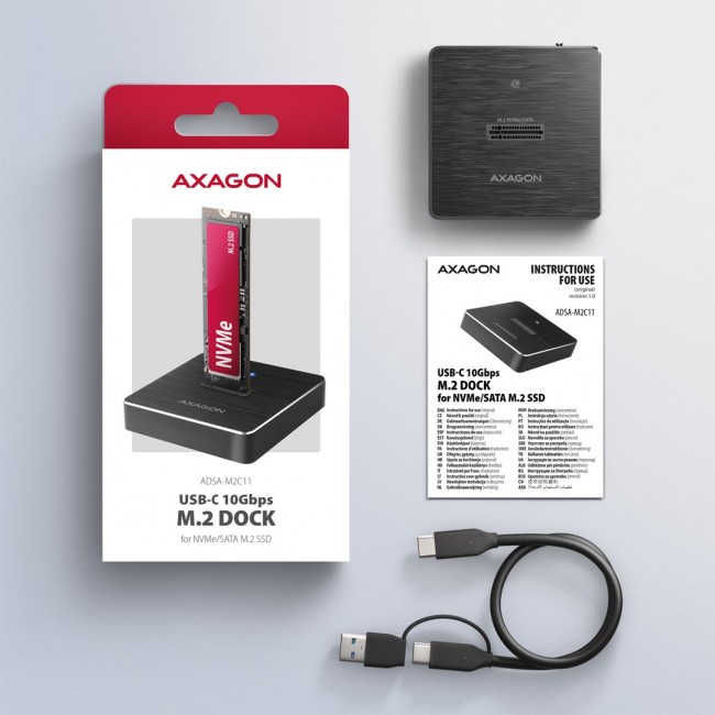 Axagon ADSA-M2C11 USB-C 10Gbps M.2 NVMe & SATA SSD Docking Station