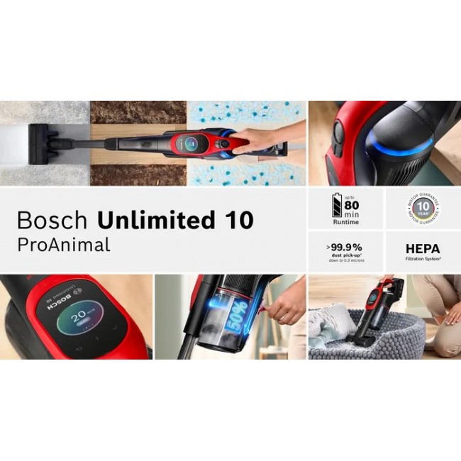 Bosch BCS1041PET stick vacuum/electric broom Battery Dry HEPA Bagless 0.4 L 23.5 W Black, Red 4 Ah Bosch BCS1041PET stick vacuum/electric broom Battery Dry HEPA Bagless 0.4 L 23.5 W Black, Red 4 Ah