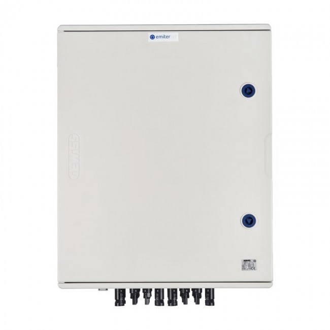 Switchgear attached DCAC hermetic IP66 EMITTER with DC surge arrester Dehn 1000V type 1+2, 6 x PV string, 6 x MPPT // og. AC Dehn type 1+2, 100A 3-F, FR 100A, syg. Faz + Socket