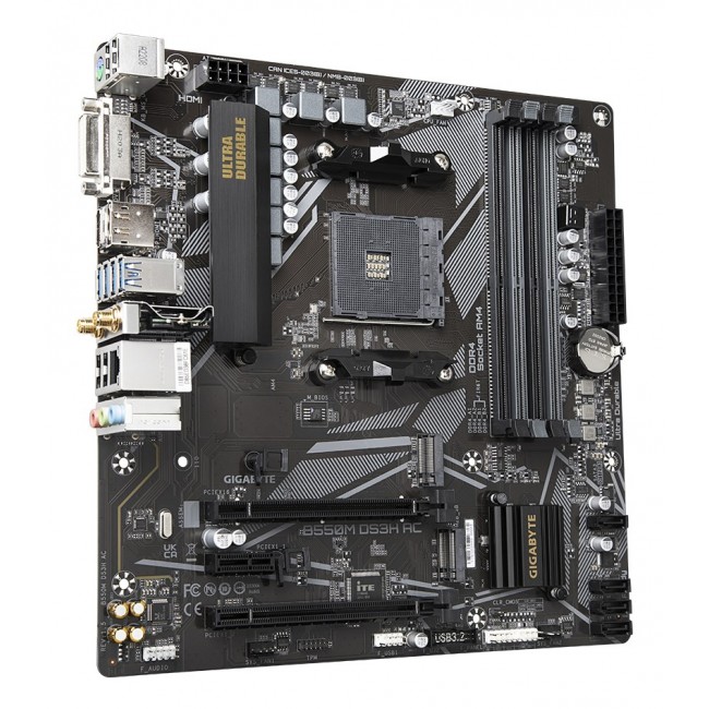 GIGABYTE B550M DS3H AC Motherboard - AMD Ryzen 5000 CPUs, 5+3 Phases VRM, up to 4733MHz DDR4, 1xPCIe 4.0 + 1xPCIe 3.0 M.2, Wi-Fi 5, 1GbE LAN, USB 3.2 Gen 1 GIGABYTE B550M DS3H AC Motherboard - AMD Ryzen 5000 CPUs, 5+3 Phases VRM, up to 4733MHz DDR4, 1xPCIe 4.0 + 1xPCIe 3.0 M.2, Wi-Fi 5, 1GbE LAN, USB 3.2 Gen 1