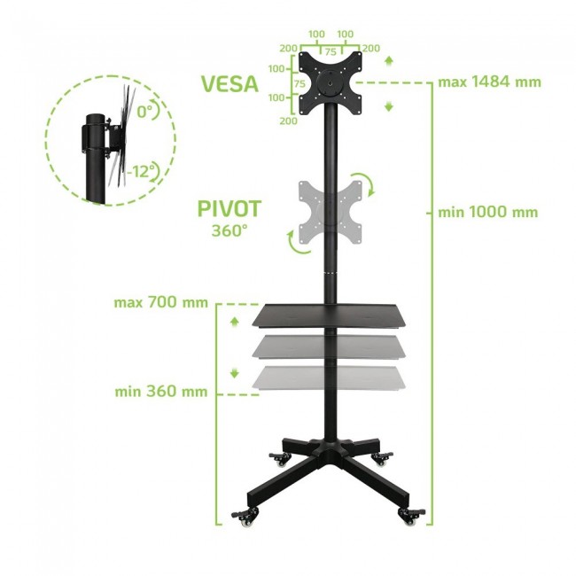 Techly Trolley Floor Stand LCD/LED/Plasma TV Stand 19 Techly Trolley Floor Stand LCD/LED/Plasma TV Stand 19