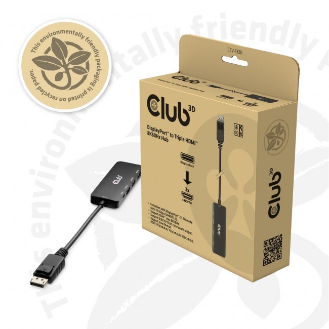 CLUB3D DisplayPort to Triple HDMI 8K60Hz Hub