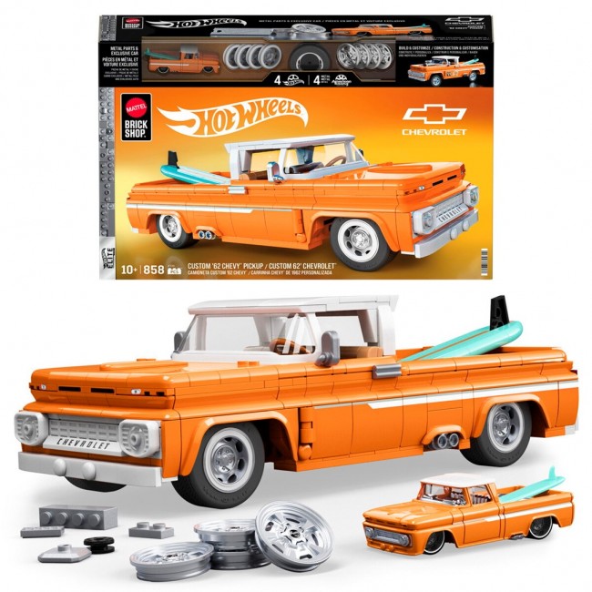 Mattel Brick Shop Hot Wheels Custom 62 Chevy Pickup Building Toy Kit (858 Pieces), for Collectors