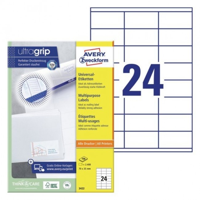 Avery 3422 self-adhesive label Rectangle Permanent White 2400 pc(s) Avery 3422 self-adhesive label Rectangle Permanent White 2400 pc(s)