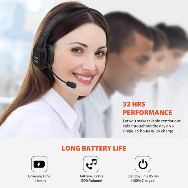 Audiocore 74452 Bluetooth Headset Headphone Noise Reuction Microphone Call CenterGoogle Siri Office Wireless