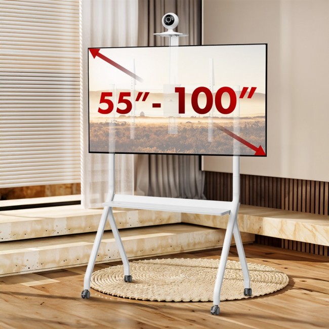 Maclean TV stand / cart, camera shelf, on casters, 55-100